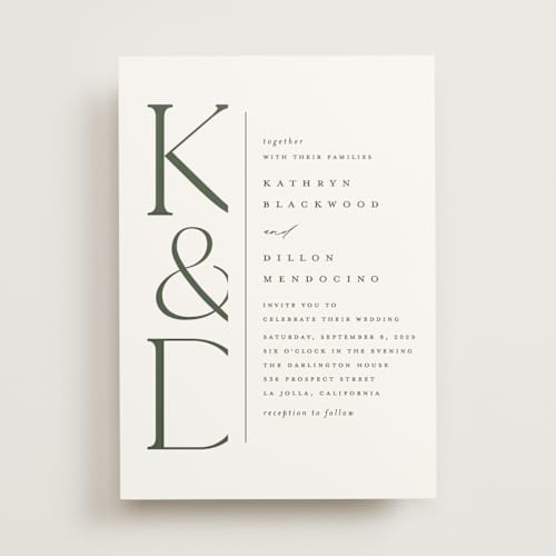 This is a gardenia wedding invitations with standard by Erica Krystek called modern monogram printing on signature in standard