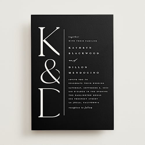 This is a midnight wedding invitations with standard by Erica Krystek called modern monogram printing on signature in standard