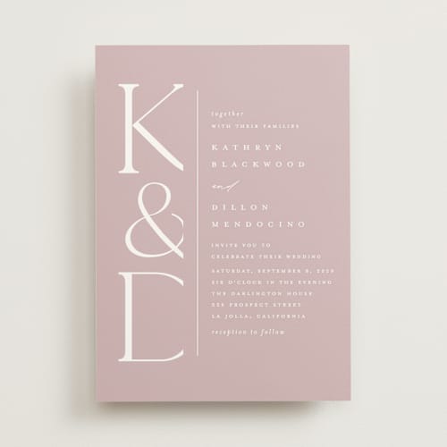 This is a rose wedding invitations with standard by Erica Krystek called modern monogram printing on signature in standard