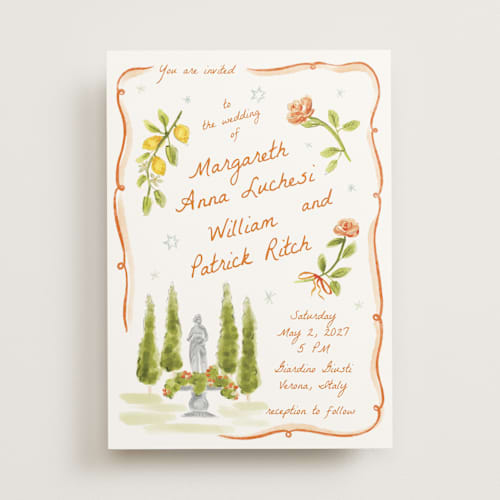 This is a flame wedding invitations with standard by Pati Cascino called giardino printing on signature in standard