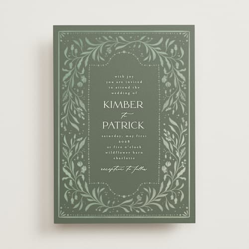 This is a sage wedding invitations with standard by Ashley DeMeyere called porcelain printing on signature in standard