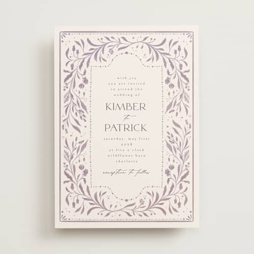 This is a lavender dusk wedding invitations with standard by Ashley DeMeyere called porcelain printing on signature in standard