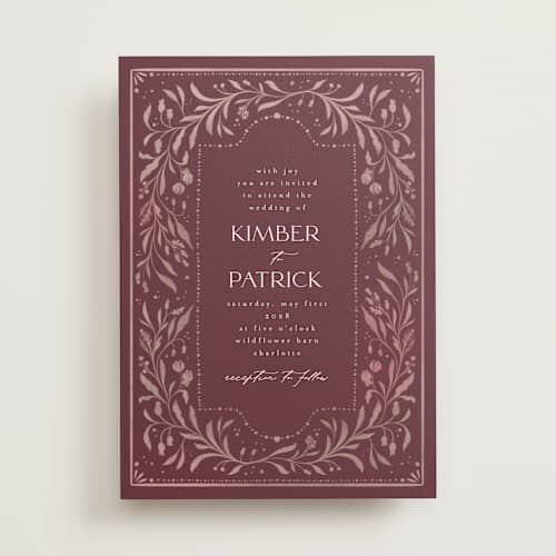 This is a bordeaux wedding invitations with standard by Ashley DeMeyere called porcelain printing on signature in standard