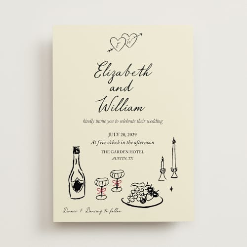 This is a champagne wedding invitations with standard by Helena Vitto called vintage lovers printing on signature in standard