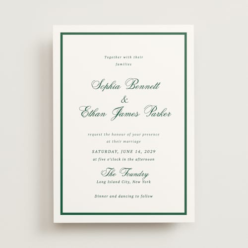 This is a emerald noir wedding invitations with standard by Cass Loh called chic union printing on signature in standard