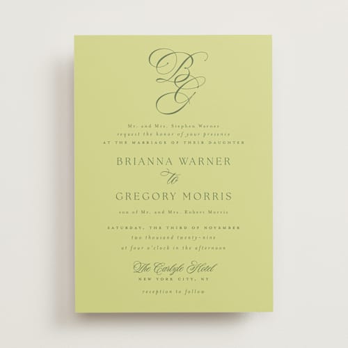 This is a chartreuse wedding invitations with standard by Everett Paper Goods called carlyle printing on signature in standard
