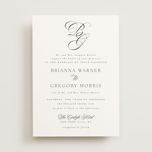 This is a porcelain wedding invitations with standard by Everett Paper Goods called carlyle printing on signature in standard