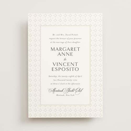 This is a albaster wedding invitations with standard by Jennifer Postorino called coastal charm printing on signature in standard