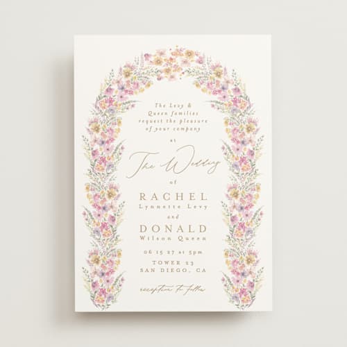 This is a spring wedding invitations with standard by Phrosné Barwood called floral arch printing on signature in standard