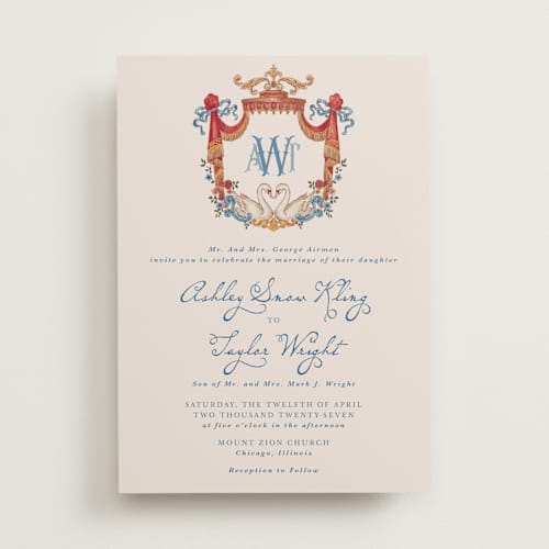 This is a royal wedding invitations with standard by Cass Loh called swan crest printing on signature in standard