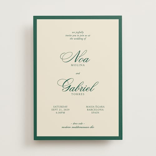 This is a emerald wedding invitations with standard by Ani Somi called borders printing on signature in standard