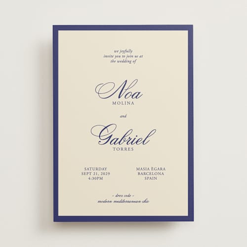 This is a cobalt wedding invitations with standard by Ani Somi called borders printing on signature in standard