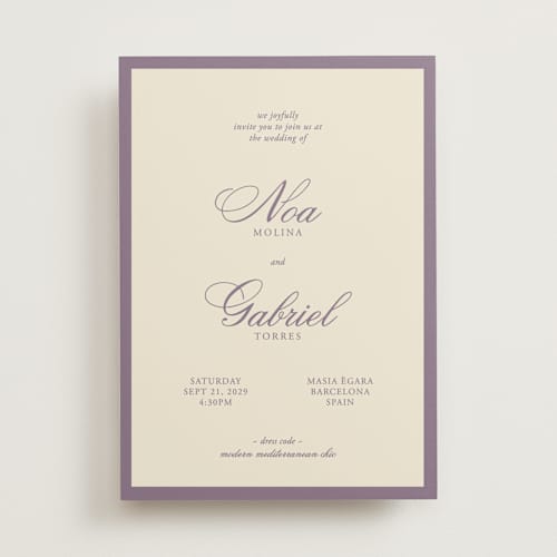 This is a lavender wedding invitations with standard by Ani Somi called borders printing on signature in standard