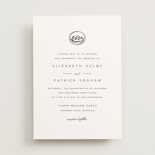 This is a cotton wedding invitations with standard by Amy Kross called aspen knoll printing on signature in standard
