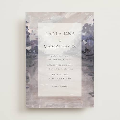 This is a lilac wedding invitations with standard by Lindsay Megahed called reflections printing on signature in standard