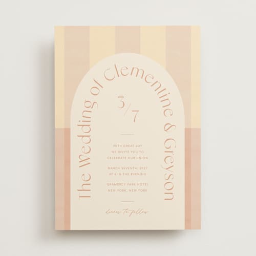 This is a sorbet wedding invitations with standard by Blustery August called trois printing on signature in standard