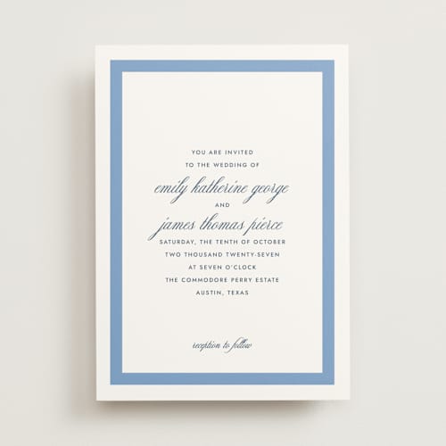 This is a blue bell wedding invitations with standard by Megan Davis called montauk printing on signature in standard