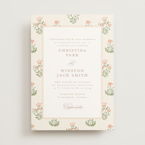 This is a sunset wedding invitations with standard by Creo Study called patterned florals printing on signature in standard