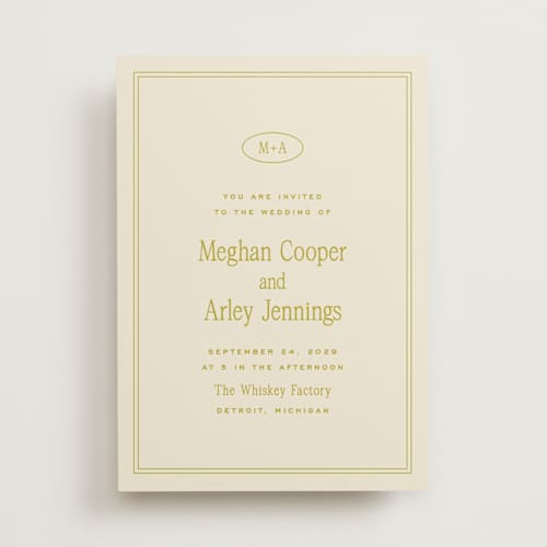 This is a chartreuse wedding invitations with standard by Ellen Schlegelmilch called cherry printing on signature in standard