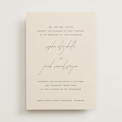 This is a olive you more wedding invitations with standard by Design Lotus called true north printing on signature in standard