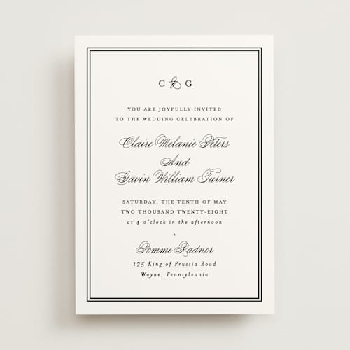 This is a tuxedo wedding invitations with standard by Carolyn MacLaren called timeless together printing on signature in standard