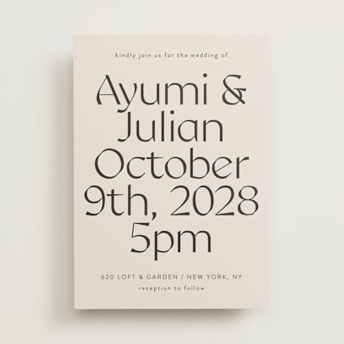 This is a ivory wedding invitations with standard by Melanie Kosuge called ayumi printing on signature in standard