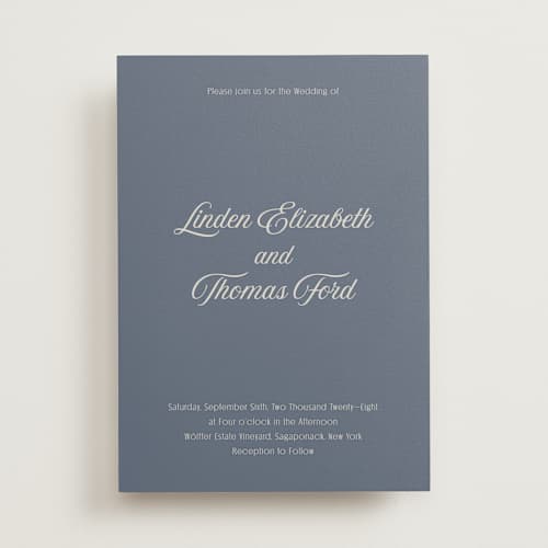 This is a french blue wedding invitations with standard by Nicoletta Savod called ritzy printing on signature in standard