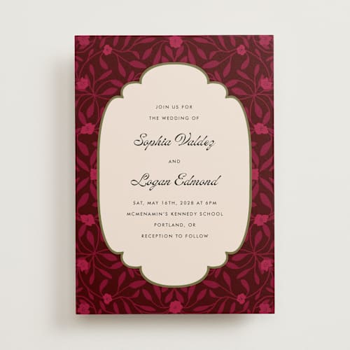 This is a garnet wedding invitations with standard by Morgan Kendall called victorian chic printing on signature in standard