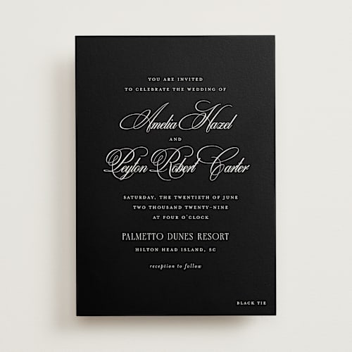 This is a midnight wedding invitations with standard by Kelly Schmidt called hilton printing on signature in standard