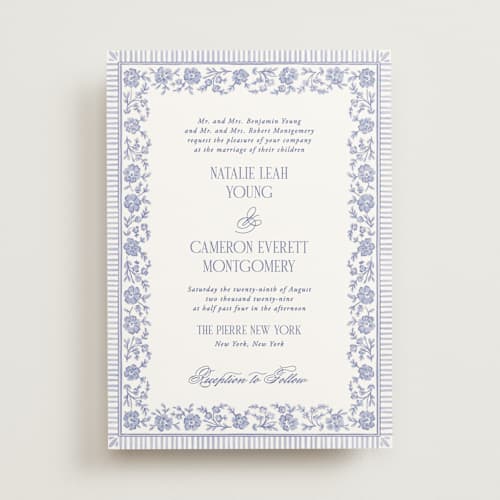 This is a cerulean wedding invitations with standard by Jenna Holcomb called embroidered printing on signature in standard
