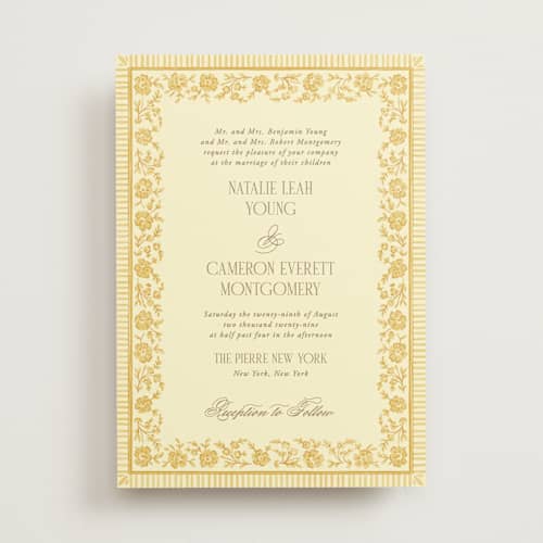 This is a butter wedding invitations with standard by Jenna Holcomb called embroidered printing on signature in standard