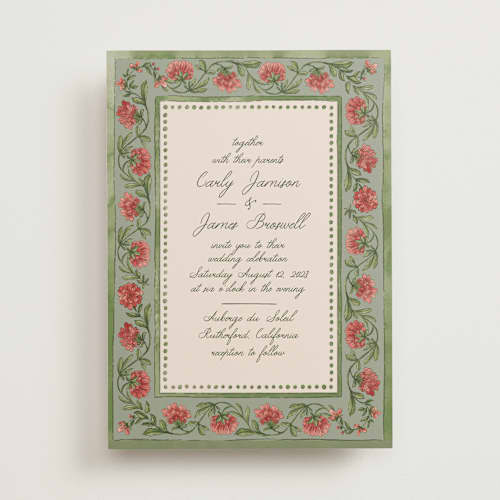 This is a coral fern wedding invitations with standard by Chris Griffith called wedding tapestry printing on signature in standard