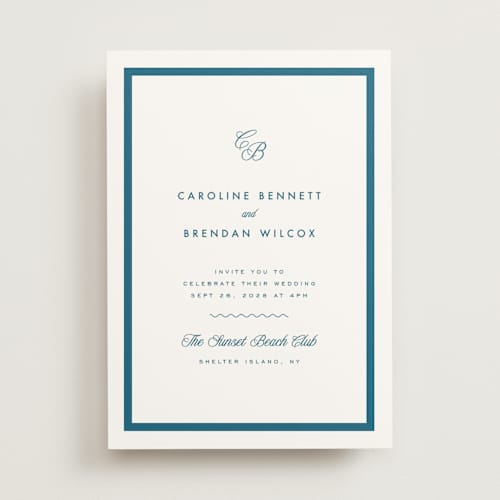 This is a ocean wedding invitations with standard by Kelly Schmidt called coast printing on signature in standard