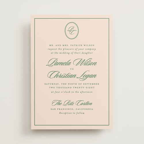 This is a emerald wedding invitations with standard by Creo Study called scripted printing on signature in standard