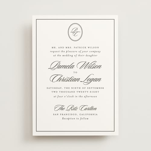 This is a noir wedding invitations with standard by Creo Study called scripted printing on signature in standard