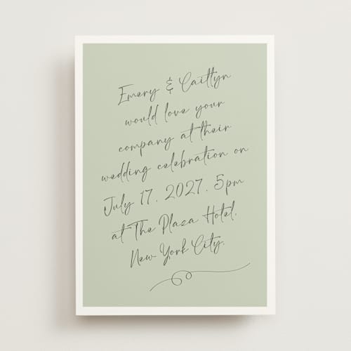 This is a olive wedding invitations with standard by Adelyn T. called ink scribble printing on signature in standard