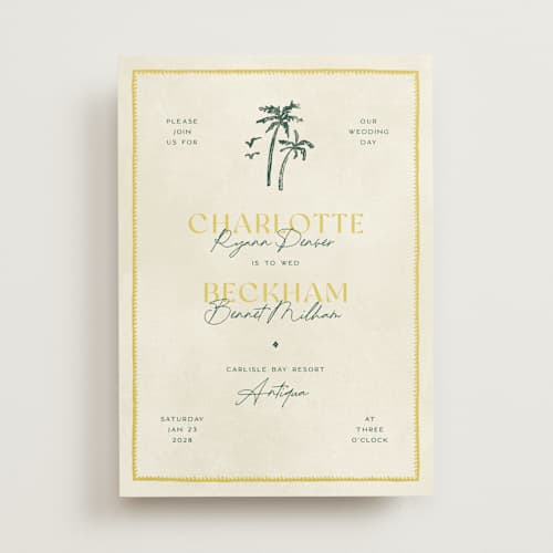 This is a island citrus wedding invitations with standard by Pixel and Hank called coastal drift printing on signature in standard