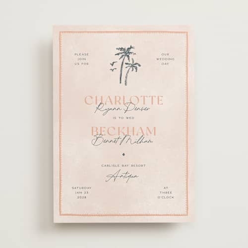 This is a grapefruit wedding invitations with standard by Pixel and Hank called coastal drift printing on signature in standard