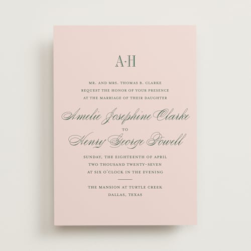 This is a rose wedding invitations with standard by Megan Davis called hepburn printing on signature in standard