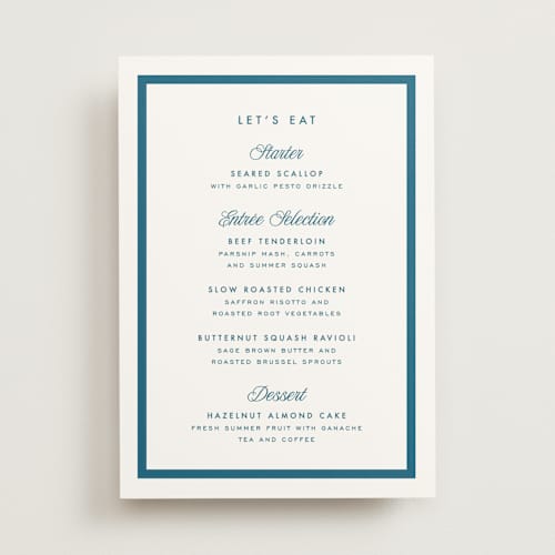 This is a ocean menu cards with standard by Kelly Schmidt called coast printing on signature in 5x7