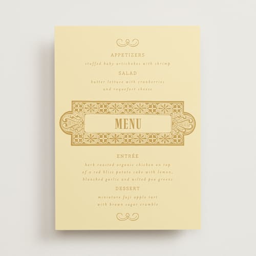 This is a butter menu cards with standard by Nazia Hyder called vintage label printing on signature in 5x7