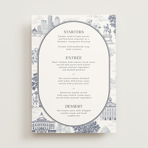 This is a marine menu cards with standard by Jenna Holcomb called boston toile printing on signature in standard