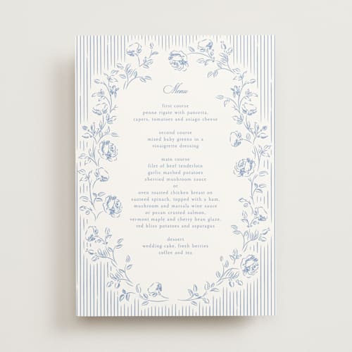 This is a sky menu cards with standard by Robert and Stella called constance printing on signature in standard
