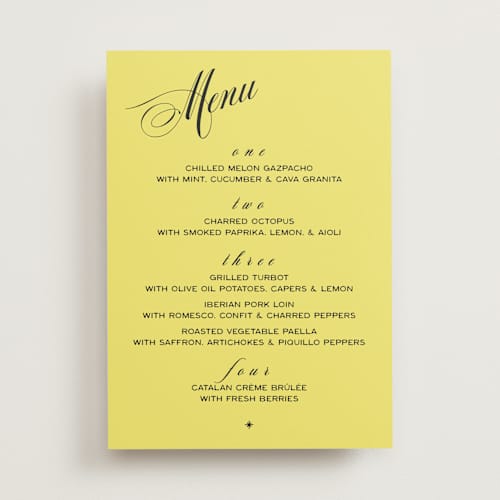 This is a lemon menu cards with standard by Ani Somi called in lights printing on signature in standard