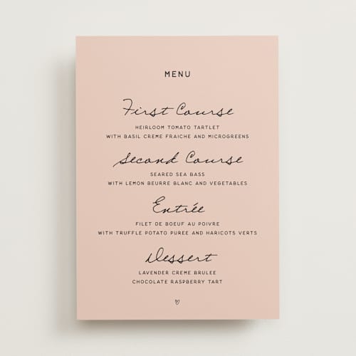 This is a blush menu cards with standard by Ani Somi called ballpoint suite printing on signature in standard