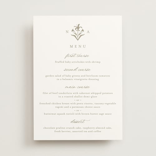 This is a paris rain menu cards with standard by Jennifer Postorino called calia printing on signature in standard