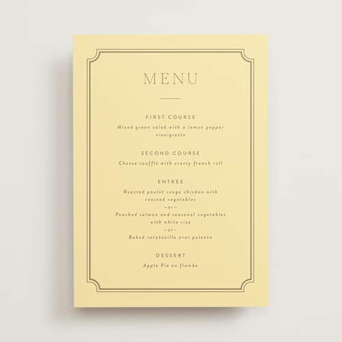 This is a mimosa menu cards with standard by Leah Bisch called enchanted rose from disney's beauty & the beast printing on signature in standard