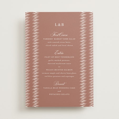 This is a blush menu cards with standard by Megan Davis called charleston printing on signature in standard