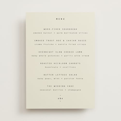 This is a vanilla menu cards with standard by Blustery August called nonnette printing on signature in standard