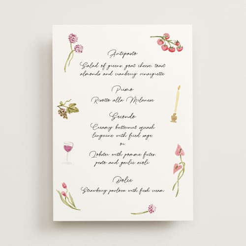 This is a deep blush menu cards with standard by Pati Cascino called barolo printing on signature in standard